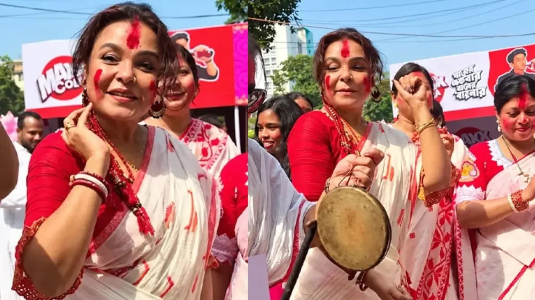দশমীতে ঢাকেশ্বরী মন্দিরে সিঁদুর খেলায় মাতলেন শাওন